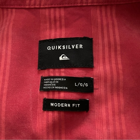 QUIKSILVER Red Striped Collared Short Sleeve Shirt Men L Large Modern Fit - Picture 4 of 6